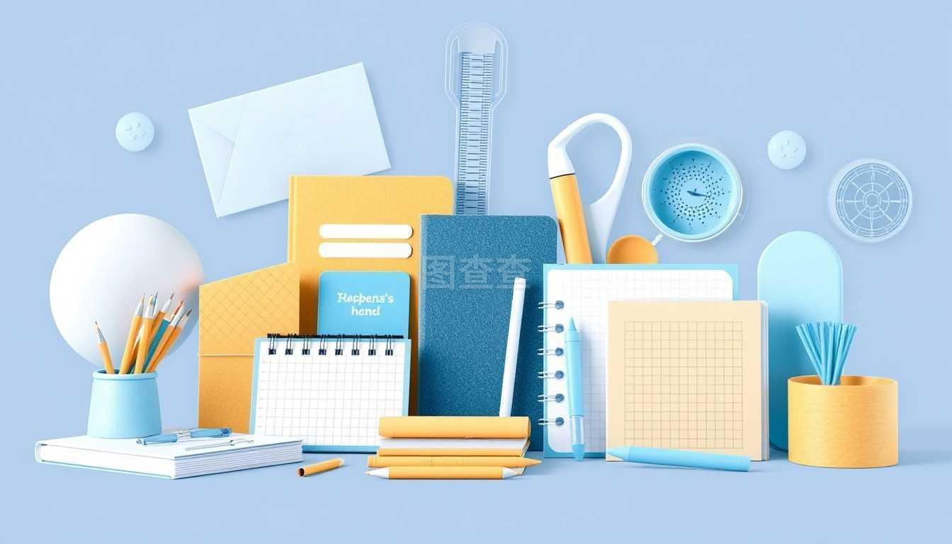 辦公用品3D插圖 公司材料管理的新視覺語言